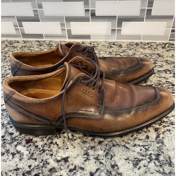 Ecco Cario Men’s Brown Leather Apron Toe Dress Shoes Size 43 (US 10) Extra Width - Picture 5 of 10